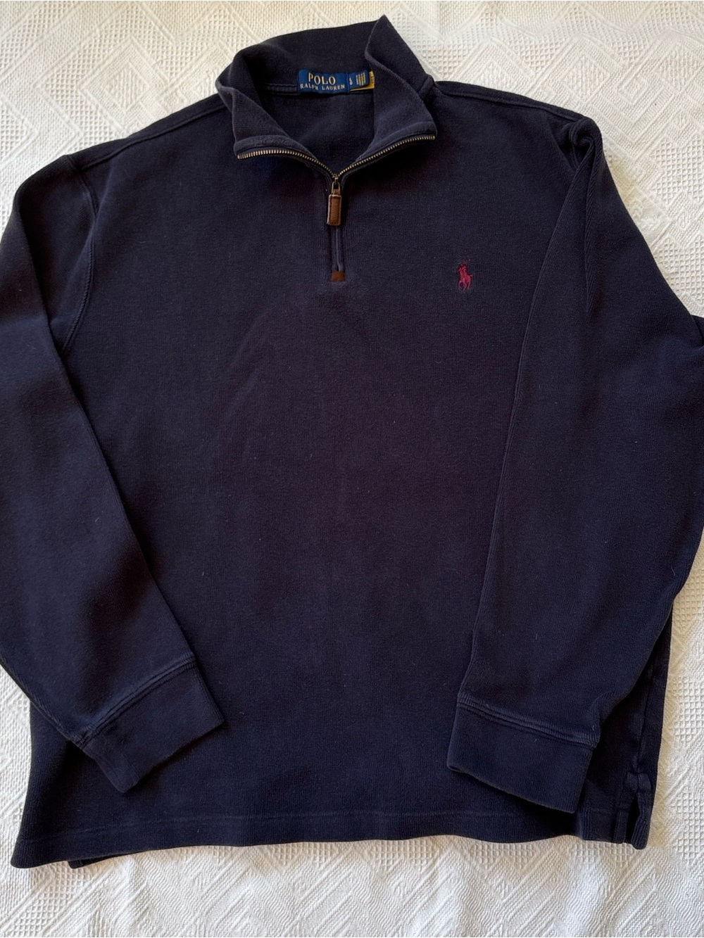 Ralph Lauren Navy Quarter-Zip Sweater with Red Polo Logo